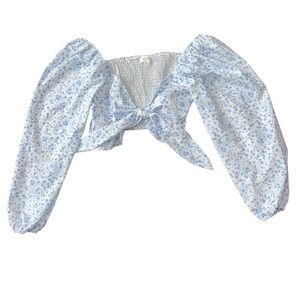 Taylor Smocked Tie Front Crop Top - Blue - Small